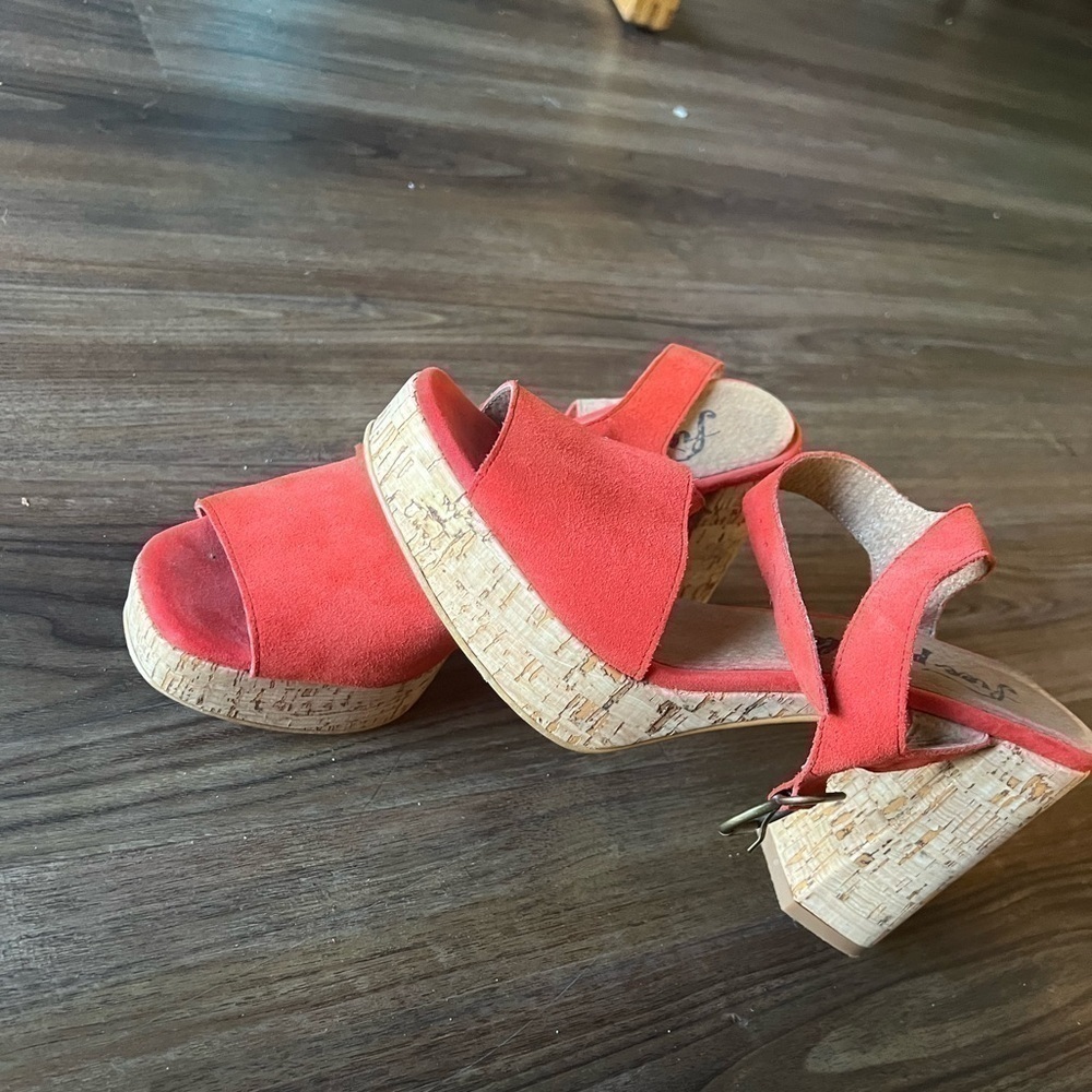 Free People Womens Cork Platform Sandals Shoes Red - Picture 4 of 13
